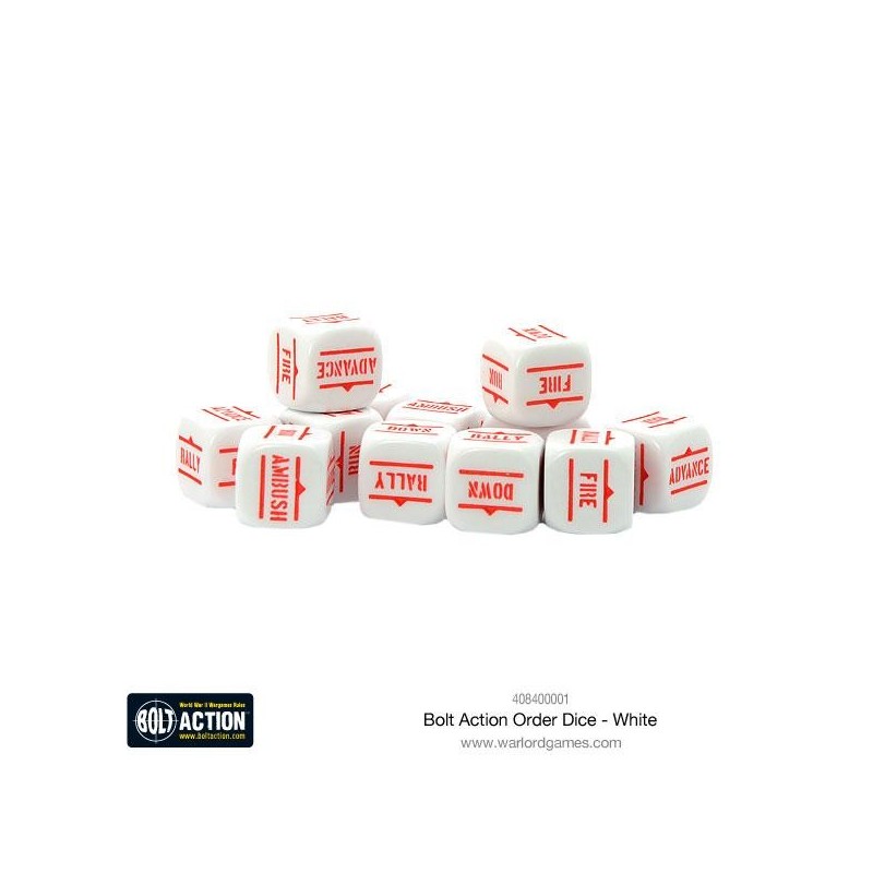 Bolt Action Orders Dice - White (12)